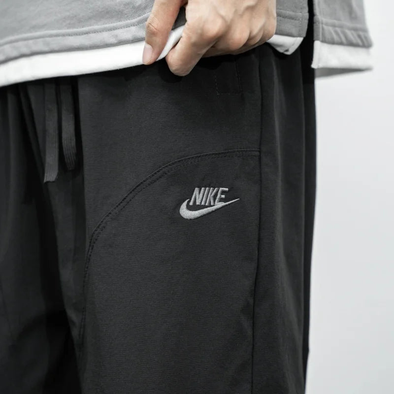 Nike Breathable Trousers Men and Women Nylon Embroidered Quick Drying Waterproof Popular Sweatpants Grey