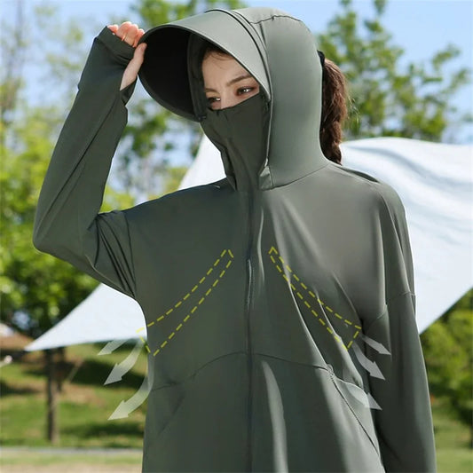Women's Summer Sun Protection Jacket UPF 50+ UV Shirt Ice Silk Top Breathable Outerwear 〔CCB5〕