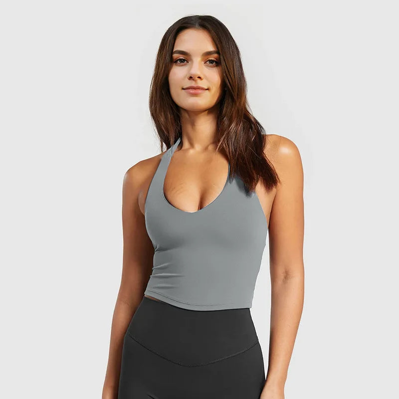 Hanging Neck Sports Bra Women Breathable Shockproof Yoga Top Gym Workout Fitness Push Up Top Yoga Running Active Sportswear Vest
