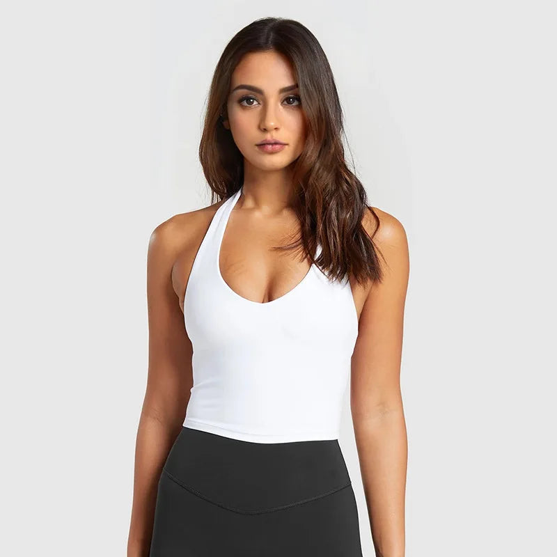 Hanging Neck Sports Bra Women Breathable Shockproof Yoga Top Gym Workout Fitness Push Up Top Yoga Running Active Sportswear Vest